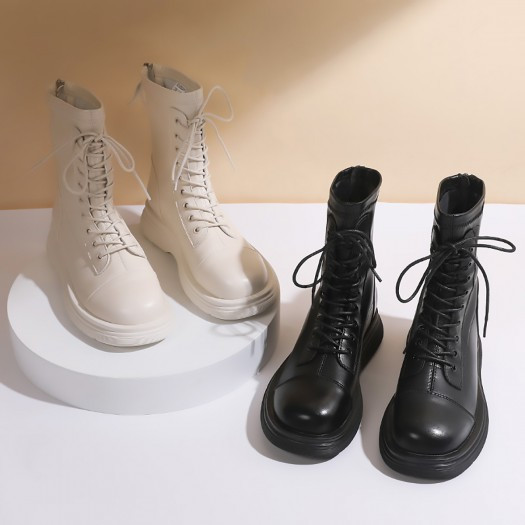 达芙妮 加绒白色马丁靴女2023年新款鞋子百搭厚底英伦风短靴女秋冬