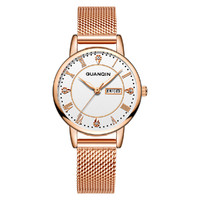 GUANQIN 冠琴 新款不锈钢网带手表女学生超薄镶钻夜光进口机芯女士手表