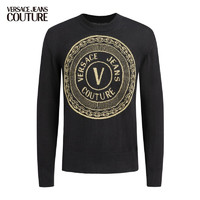 VERSACE 范思哲 Jeans Couture 男士V字徽章元素针织衫 黑色