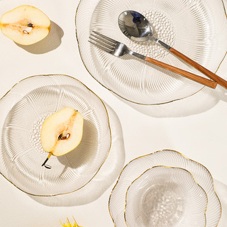 TINYHOME 高颜值玻璃水果盘客厅家用茶几现代点心糖果零食盘甜品碗 中号透明花语盘