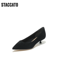 STACCATO 思加图 新款简约通勤尖头羊皮革低跟鞋女猫跟鞋9ER37AQ1
