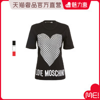 LOVE MOSCHINO LoveMoschino/莫斯奇诺多色纯棉格纹爱心圆领女士T恤