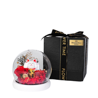 小物见礼 可动招财猫 永生玫瑰花水晶球 红色