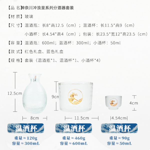 大英博物馆 葛饰北斋系列温酒杯套装  玻璃 创意冰酒器