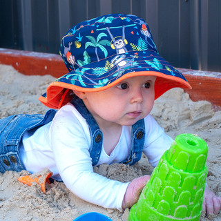 澳洲BANZ儿童太阳帽男女宝春夏双面防晒渔夫帽绑带沙滩帽