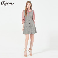 Roem 秋季U型领格纹短裙单排扣连衣裙修身显瘦系带裙子RCOW83808SRCOW83808S
