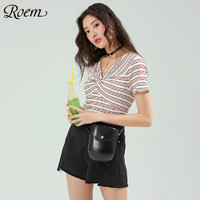 Roem 女士时尚紧身上衣条纹扭结短袖T恤RCLW93703M