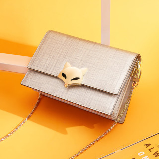 七夕情人节礼物金狐狸包包女包2020新款韩版百搭小方包牛皮宽肩带斜挎