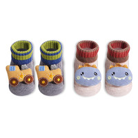 CHANSSON 馨颂 婴儿地板袜两双装宝宝袜子儿童防滑学步袜套装 灰米组 M(6-12个月)