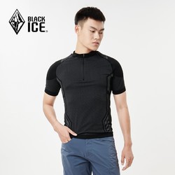 BLACKICE 黑冰 F3301男款户外骑行跑步高弹半拉链T恤 健身紧身速干排汗短袖 黑色 S