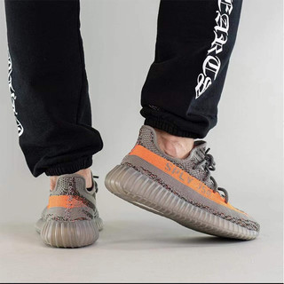 adidas ORIGINALS Yeezy Boost 350 V2 中性休闲运动鞋 GW1229 灰色/橙色 42.5