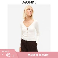 MONKI2021春秋新款蓝色针织上衣女短款修身V领针织开衫女 0874155