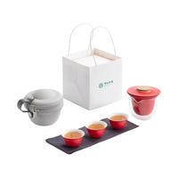 南山先生 小白盖碗 茶具套装 5件套 中国红