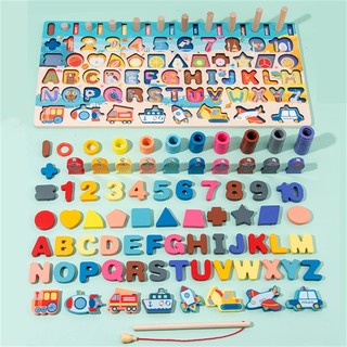 贝贝鸭 七合一幼儿童数字积木拼图玩具宝宝早教**开发男孩女孩木质玩具