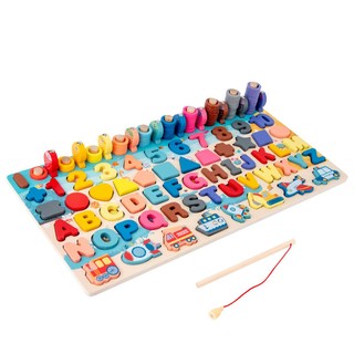贝贝鸭 七合一幼儿童数字积木拼图玩具宝宝早教**开发男孩女孩木质玩具