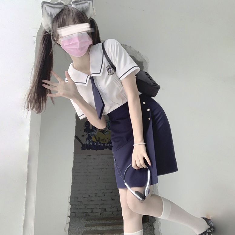 仲春二四 JK 庆和高 韩式制服 短袖衬衫+半身包臀裙 2件套装