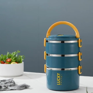 蓝色不锈钢保温饭盒多层密封不锈钢饭盒上班族学生带盖便携式餐盒