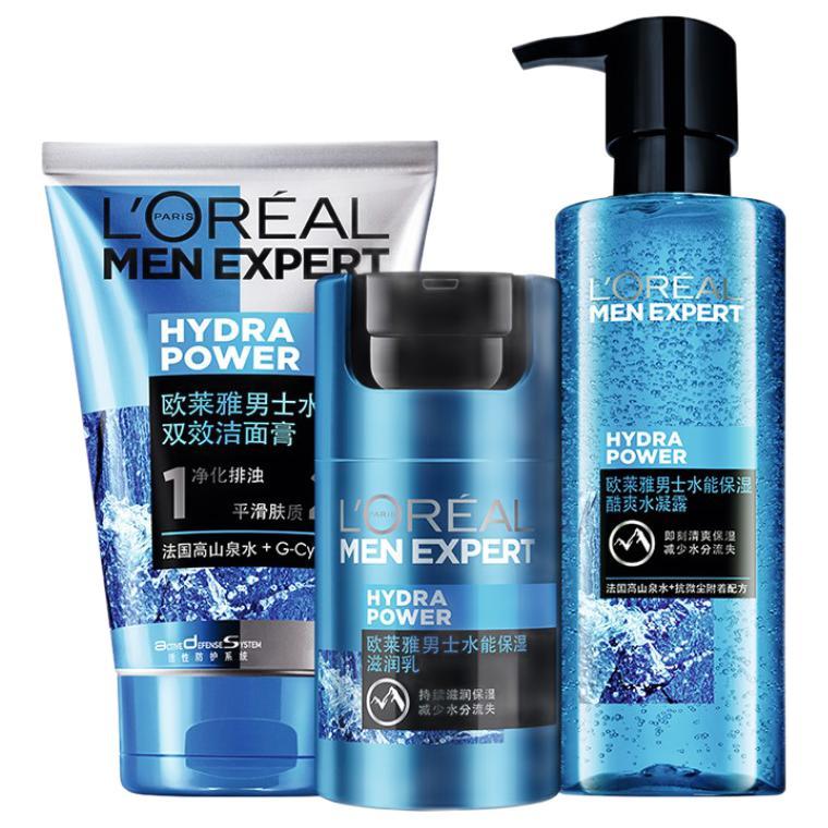 L'OREAL PARIS 巴黎欧莱雅 水能保湿系列 男士护肤套装 (水能润泽双效洁面膏100ml+水能保湿酷爽水凝露120ml+滋润乳50ml)