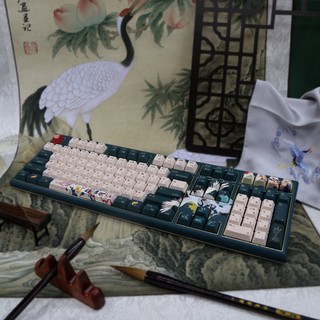 VARMILO 阿米洛 中国娘魅系列  白色背光 问鹤静电容键盘 108问鹤草木绿轴