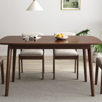 唐弓 实木餐桌套装 1桌6椅 胡桃色 1.4m