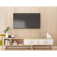 左印 北欧电视柜 可伸缩两抽款 田园橡木色+暖白120-198cm 组装