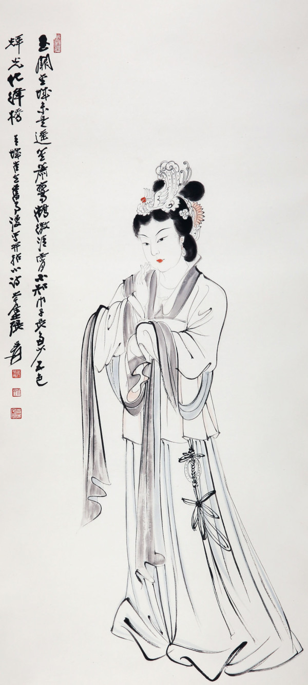 朶云轩张大千白描仕女画芯尺寸75x35cm宣纸