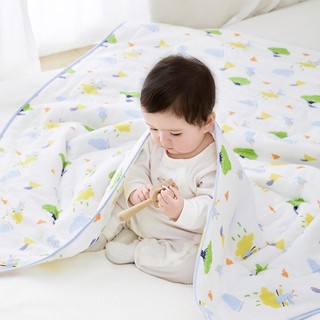 全棉时代 秋新款婴儿纱布微厚绗缝被毯宝宝保暖被子儿童空调被盖毯 塔塔里丛林120×135cm