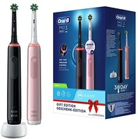 Oral-B 欧乐-B Pro 3 3900 双套电动牙刷/带视觉 360° 压力控制的电动牙刷，黑色/粉色