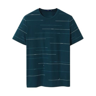 直播专享：HLA 海澜之家 男士圆领短袖T恤 HNTCD2U013A 深绿花纹 XS