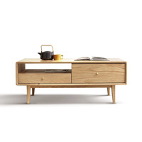 YESWOOD 源氏木语 实木茶几 原木色 1.1m 四抽一格