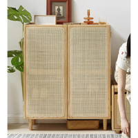 YESWOOD 源氏木语 简易实木藤编薄鞋柜 80*35*105cm