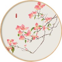 海龙红 日式圆形清新雅致花卉挂画《百花争艳》40x40cm 油画布