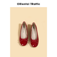 ORiental TRaffic ORTR女鞋圆头蝴蝶结红色小皮鞋芭蕾舞鞋2022新款浅口平底单鞋女