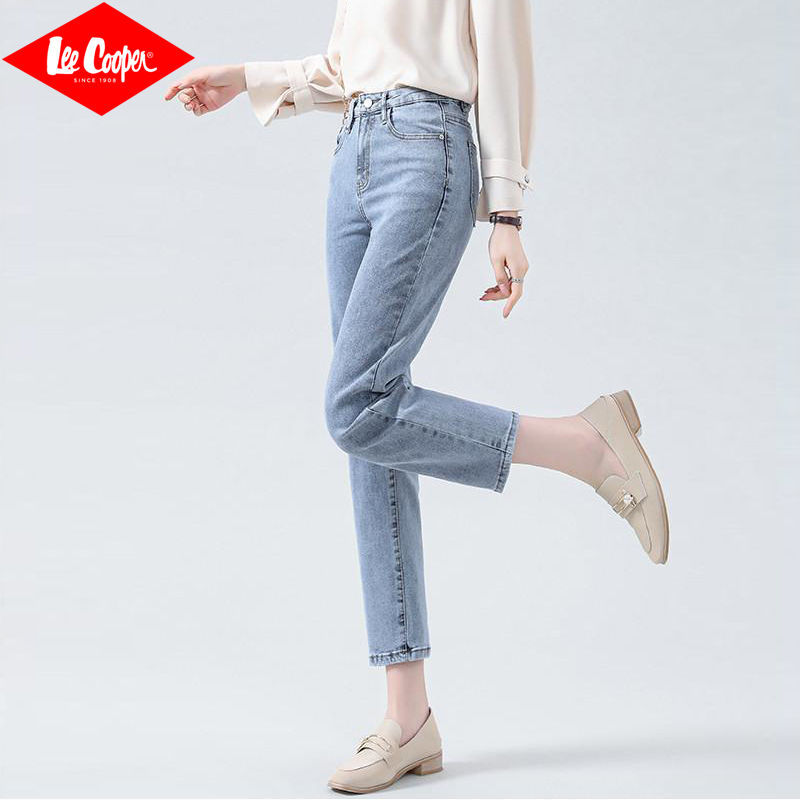 Lee Cooper 直筒牛仔裤女春秋新款2021年新款高腰宽松阔腿九分裤子