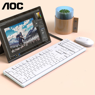 AOC 冠捷 KM200 无线键鼠套装 键盘鼠标套装 巧克力键盘 商务办公家用键盘 笔记本台式电脑通用 白色