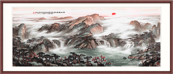 橙舍 罗渊《春山锦绣》95x220cm 宣纸 雅致红褐实木框