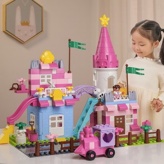 Temi 糖米 儿童大颗粒立体拼装插积木玩具 女孩3-6岁抖音同款公主系列城堡模型 152粒盒装+4底板+2公路底板