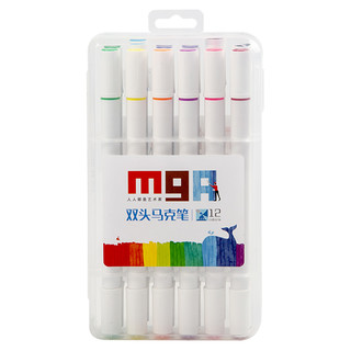 M&G 晨光 文具12色双头细杆马克笔 纤维笔头水彩笔 绘画手绘涂鸦工具宽头约7mm  MGARTS系列ZPMV0701