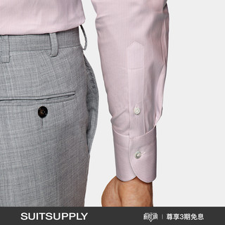 SUITSUPPLY 埃及棉宽角领条纹商务休闲男士衬衫  粉色