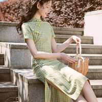 红彩衣 格子旗袍女中国风改良版老上海年轻款