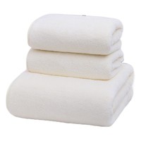 周二生活场：斜月三星 珊瑚绒套装 2毛巾+1浴巾 米黄色