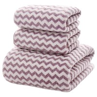 斜月三星 瑚绒毛巾浴巾 紫色菠萝纹三件套   多款可选