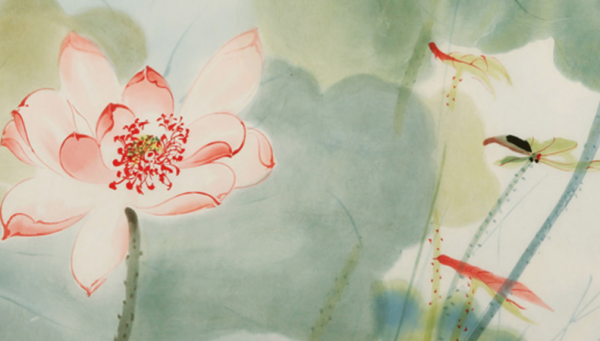 朶云轩张大千木版水印画嘉藕图90x43cm宣纸