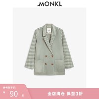 MONKI 2021新款格子双排扣西装外套复古气质通勤小西服女 0720864