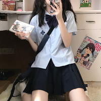 栗子猪 JK制服 刺绣短袖风琴褶衬衫