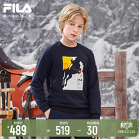 FILA 斐乐 童装儿童加绒卫衣2021冬季新款男童洋气运动休闲加厚上衣