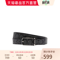 COACH 蔻驰 男士窄版皮带灰色logo黑色双面两用针扣