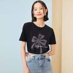 VERO MODA 2022春夏新款百搭时髦简约印花圆领短袖T恤女