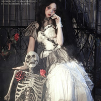 with puji 噗叽 Lolita洛丽塔 哥特风 来信与诗·不化骨 女士连衣裙鱼尾裙 花嫁款 Q2881