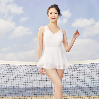 361° 女子连体裙式泳衣 SLY211003-1 白色 L